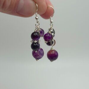 Sterling Silver Odd Faceted Stone Earrings B78